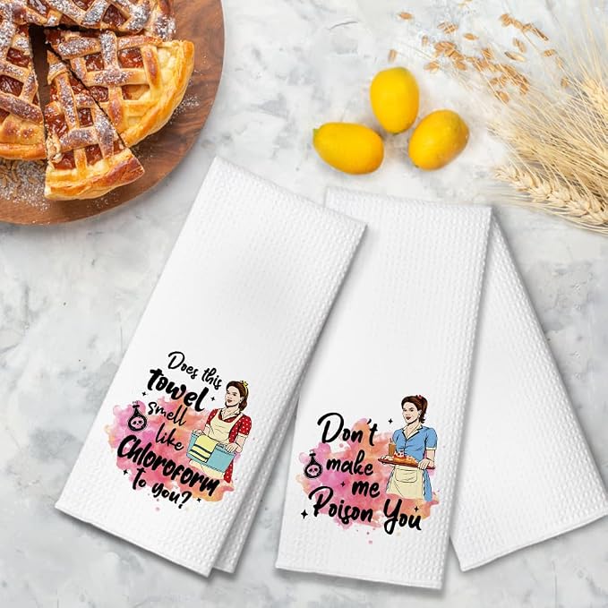Don't Make Me Poison You Funny Kitchen Towels 2 Pack, Cute New House Gift for Hostess, Mother's Day Birthday Housewarming Gift for Mom Auntie Friends