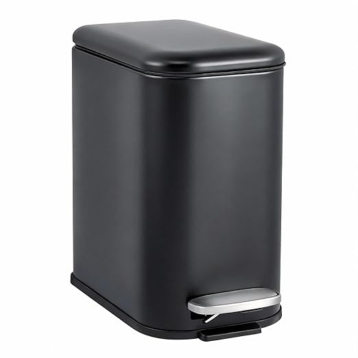 GarveeHome 1.3 Gal Slim Trash Can, Step Garbage Can with Soft-Close Lid, Stainless Steel Recycling Bin Waste Container with Removable Inner Bucket for Kitchen, Bathroom, Office, Black