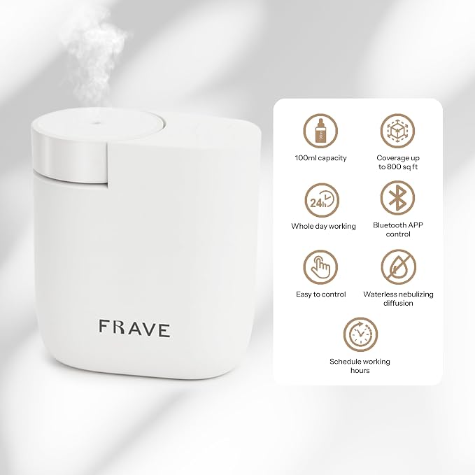 Air Lux Diffuser with Aroma Oil, Plug-in Waterless Essential Oil Diffuser, Smart Bluetooth App Control, Covers Up to 500 sq ft, 60ml Capacity, Cold Air Scent Technology, White