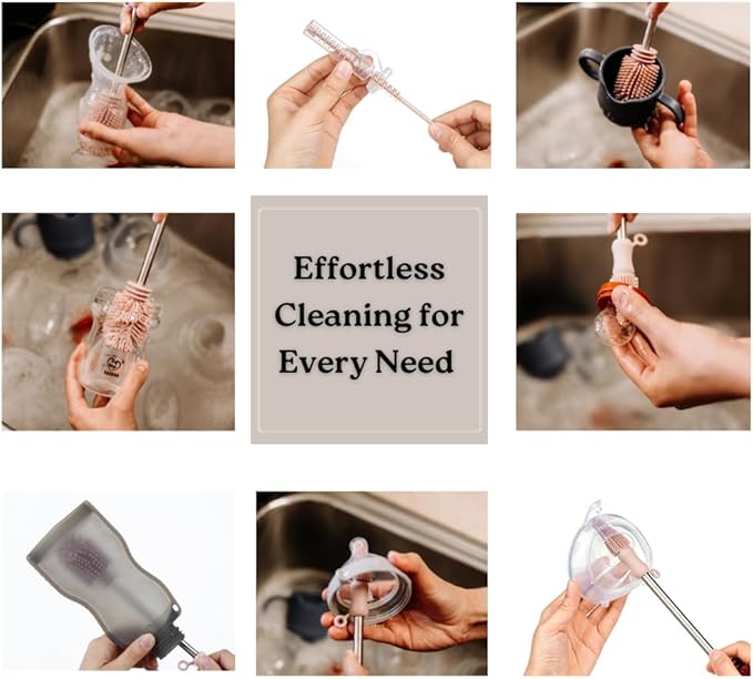 Haakaa Silicone Cleaning Brush Kit – Household Cleaning Brushes for Bottles and Crevices – Food-Grade Silicone: Dishwasher Safe (Kit-Lime)