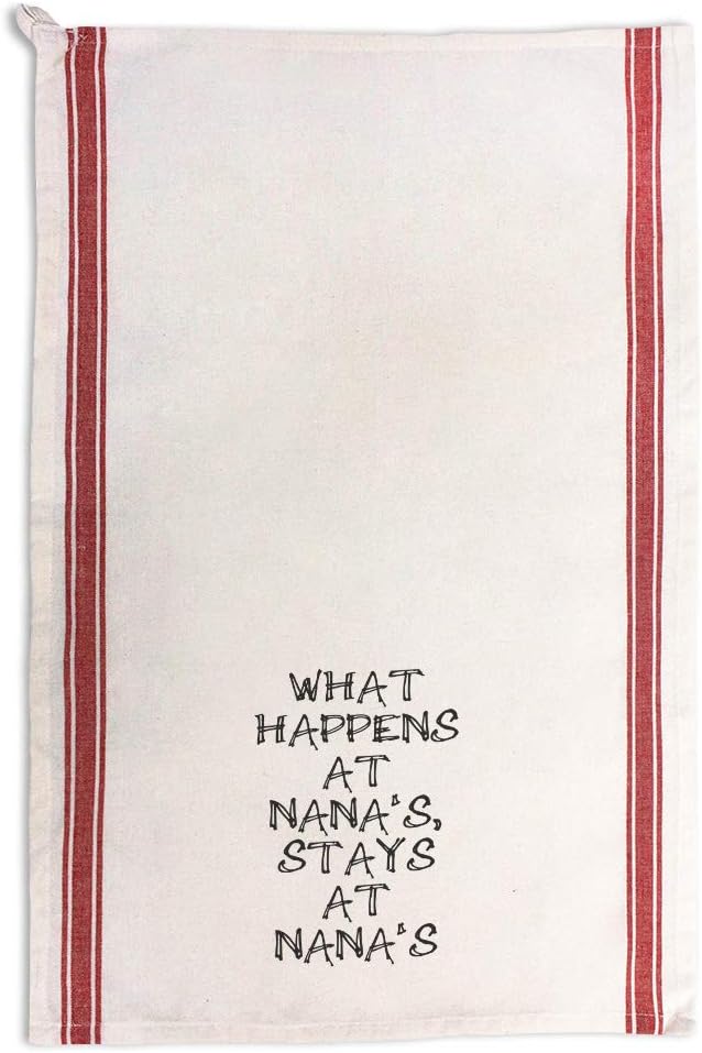 Custom Decor Kitchen Towels What Happens at Nana's Stays Grandma A Funny & Novelty Humor Cleaning Supplies Dish Towels Red Stripe Design Only