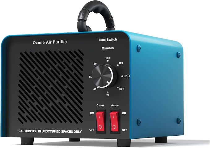120,000mg/h 0zone Generator High Capacity Ozone Machine & 1 Billion Negative Ion Air Purifier for Home, Car, Pet Odor Removal, O3 Odor Eliminator up to 2,500 Sq. Ft.(Blue)