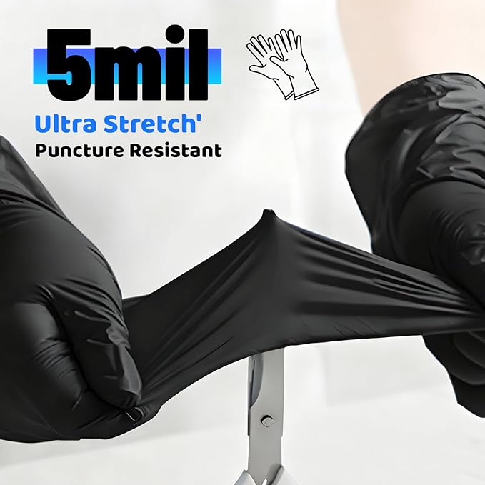 5 Mil Nitrile Gloves Black GP50 - Latex & Powder Free - Disposable - Food Safe - for Cleaning, Food Prep, Nail Tech