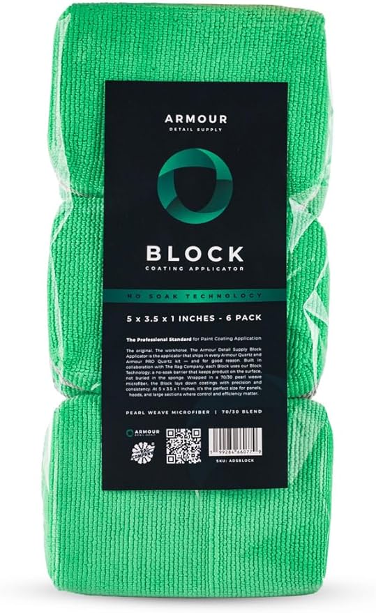 Armour Detail Supply - Block Coating Applicator - Premium Microfiber Suede Car Detailing Pads for Ceramic Coating, Graphene, Wax, and Sealant Application - 6 Pack
