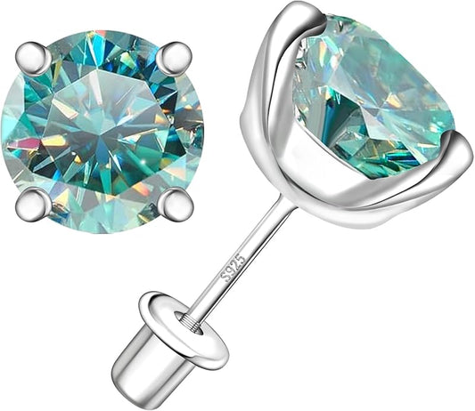 Moissanite Screw Back Earrings Studs - 0.2CT-4CT Moissanite Earrings for Women 925 Sterling Silver Piercing Real Colorful Moissan Hypoallergenic Jewelry Ear Stud Gifts