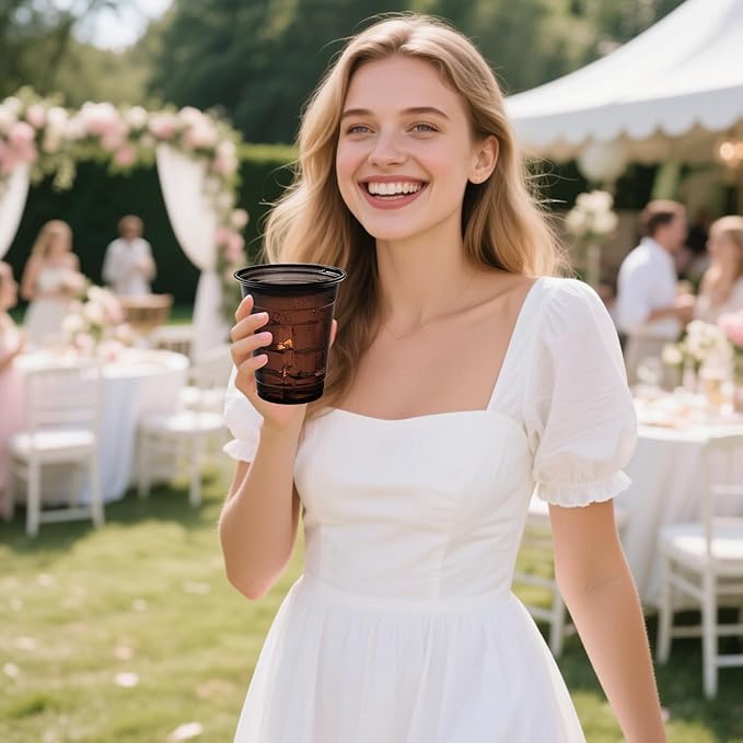 50 Pack Black Clear Plastic Cups 12 oz Disposable Drinking Cups for Wedding Black Birthday Party Supplies