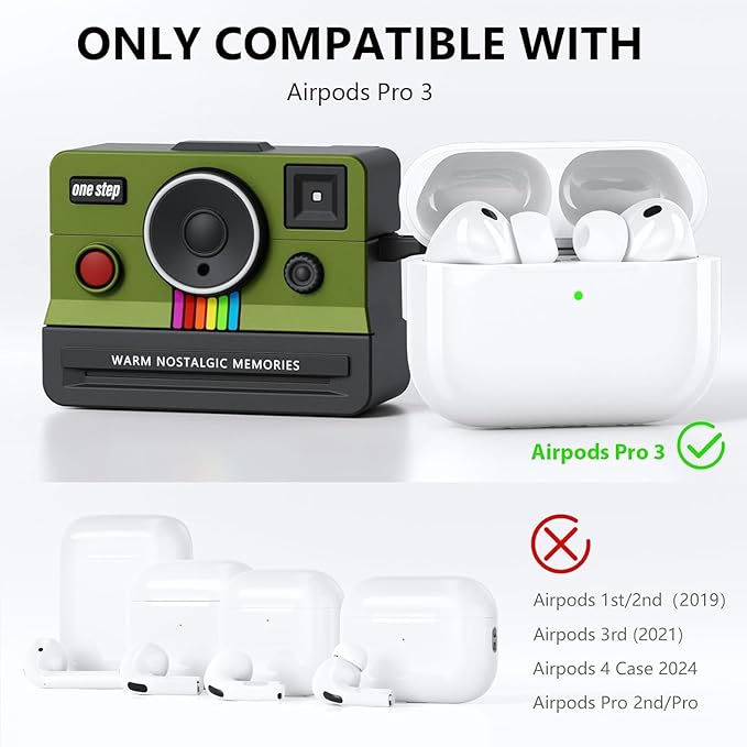 Retro Cases for Apple Airpods iPods Pro 3 Case Cover 2025 - VISOOM Designer Cute Silicone Airpods iPods Pro 3rd Generation Case Cover with Airpod Accessories, Airpod iPod Pro3 Protector Cases-Green