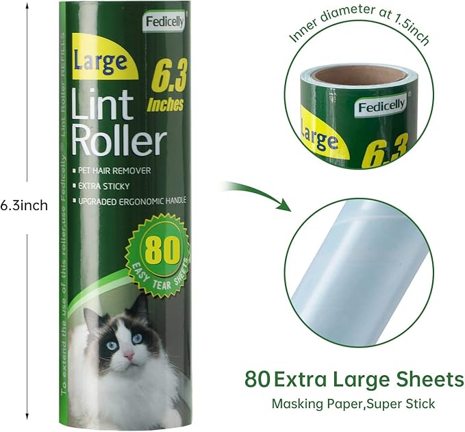 Fedicelly Lint Rollers Pet Hair Extra Sticky Furniture,Cat Dog Hair Remover Laundry Clothes Carpet,Lint Remover Brush for Couch