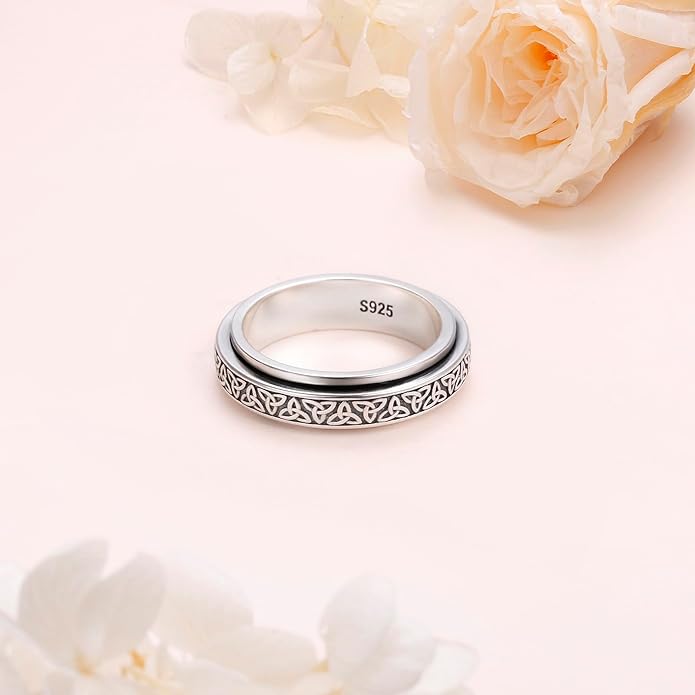 S925 Sterling Silver Spinner Fidget Ring Relief Boredom ADHD Autism Jewelry Gifts for Women Men