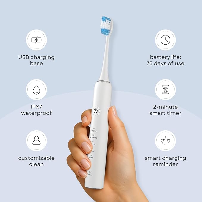Electric Toothbrush and Flosser Combo | 2-in-1 Sonic Cleaning & No-Mess Mechanical Floss | 5X Faster Deep Clean | 6 Modes | 2 Toothbrush Heads + 50 Replacement Floss Heads [Black]