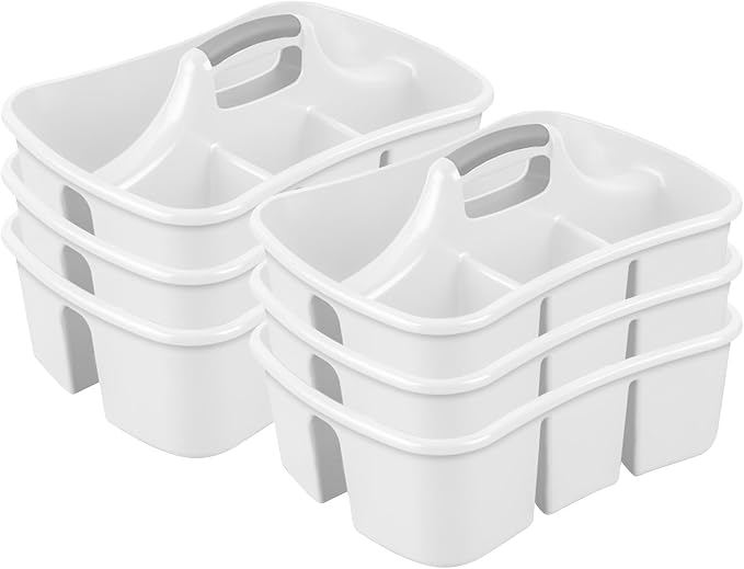 Sterilite 6-Pack Divided Ultra Caddy, Portable Plastic Storage Organizer for Bathroom - Large Organization Holder and Container for Sink, Laundry, and Kitchen Cleaning Supplies
