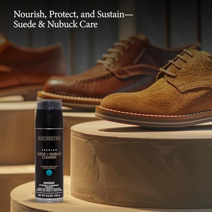 Rochester Premium Suede + Nubuck Cleaner, Suede & Nubuck Cleaner with a Built-In Scrub Brush Cap, Shoe Accessories, 5.5 oz.