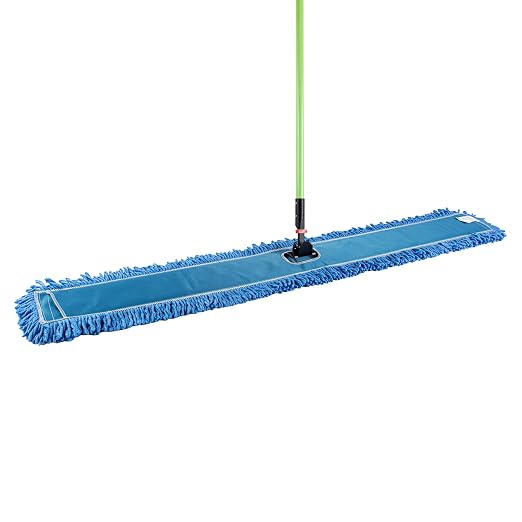 Restaurantware-Clean Tek Professional 59.84 x 5 Inch Dry Floor Mop, 1 Reusable Dust Mop - 64-Inch Handle, Secure Attachment, Blue Microfiber, Machine Washable, for Floor, Cleaning Home Or Office