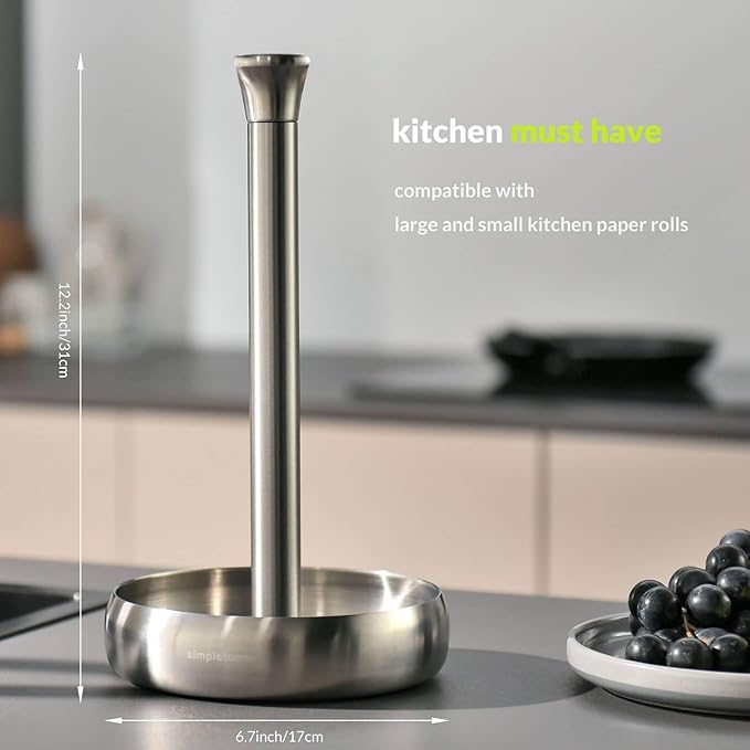 simpletome Heavy Duty Paper Towel Holder Countertop Prevent Kitchen Paper from Unraveling (Brushed Stainless Steel)