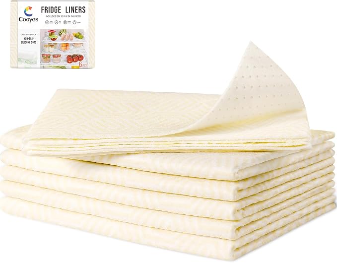 Cooyes 2 in 1 Refrigerator Liners, 6 Pack, 12“ × 24”， Fridge Drawer & Shelf Liners for Kitchen Cabinets Non-Adhesive, Breathable Cloth Material, BPAfree, Keep Produce Fresh Longer