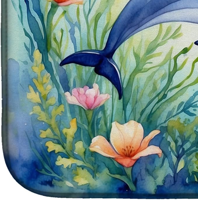 Caroline's Treasures Spring Dolphin Dish Drying Mat Absorbent Dish Drying Mat Pad for Kitchen Counter Dish Drainer Mat for Countertop, 14 x 21", Multicolor