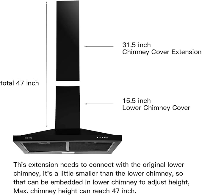 Stainless Steel Chimney Extension for SNDOAS Range Hood GD17 and GD24 Series, 31.5 inch, Wall-Mounted style (Black)