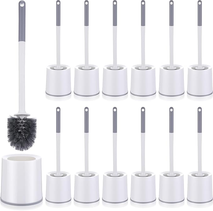 Patelai 12 Pack 18.12 Inch Toilet Bowl Brush and Holder for Bathroom Toilet Bowl Brush Scrubber with Caddy Set for Deep Cleaning (White)