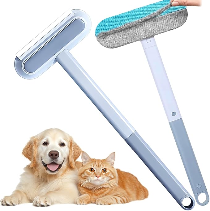 Pet Hair Remover – 4-in-1 Reusable Dog & Cat Hair Removal Tool, Standard Handle (17.7"), 2-Pack (Value Set), No-Bend Lint Brush for Furniture, Couch, Carpet, Car Seats & Window Screens