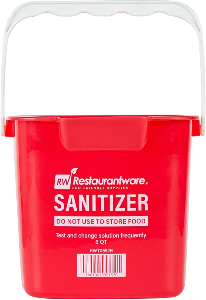 Restaurantware RW Clean 6 Quart Cleaning Bucket 1 Detergent Square Bucket - With Measurements Built-In Spout And Handle Red Plastic Utility Bucket For Home Or Commercial Use
