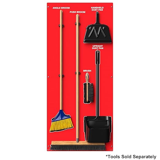 Clean & Sweep 5S Shadow Board/Wall Mount Broom Holder, 68" x 30" Board, 5S Cleaning Station - Board Only, Tools Sold Separately, Made in The USA by AccuformNMC, Red/Black, PSB714RDBK