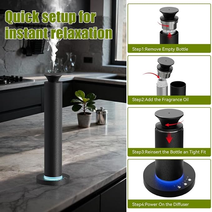Waterless Scent Diffuser Machine with 4 Lights and Breathing Lights Modes Max Coverage 2500 sq.ft. Essential Oil Diffusers Fragrance Large Room Rechargeable App Remote Control Ancient Silver