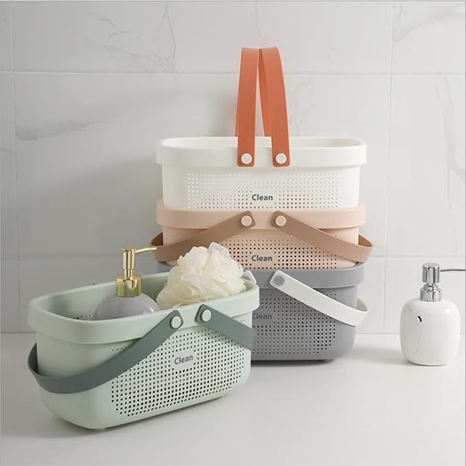 JiatuA Portable Shower Caddy Basket Cleaning Supplies Organizer with Handles Tote Storage Bin for Bathroom Kitchen Bedroom College Dorm, Under Sink, Garden, Green & Pink