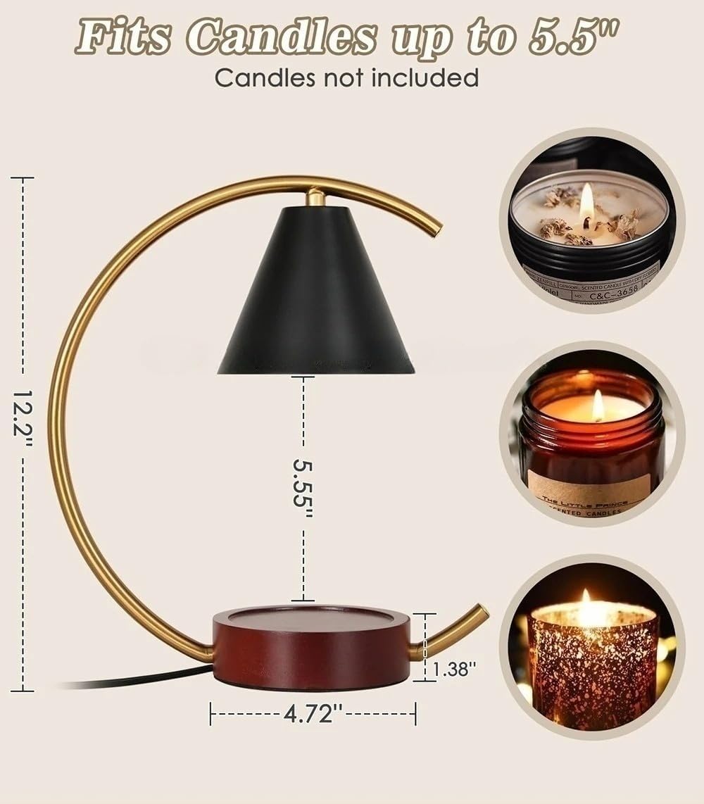 Candle Warmer Lamp with Timer and Dimmer, Electric Scented Wax Warmer for Bedroom, Home Decor Aroma Candle Holder Night Light/Table Lamp - Gift (ABC-Golden-Cresent)