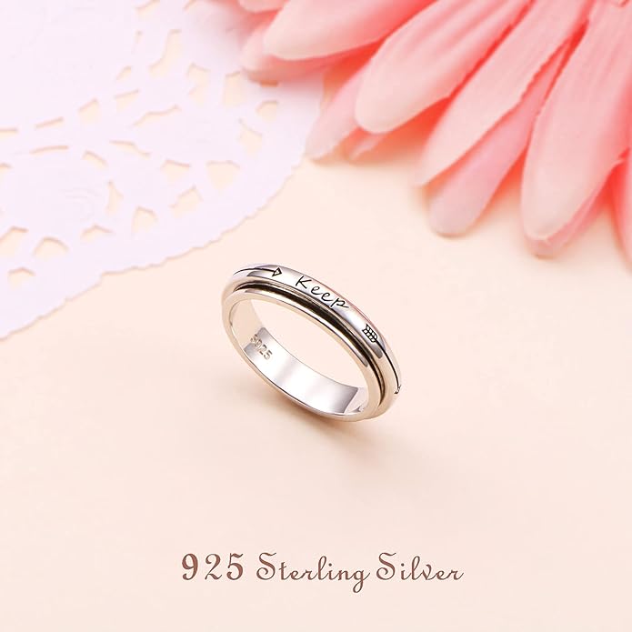 S925 Sterling Silver Spinner Fidget Anxiety Worry Relieving Boredom ADHD Autism Band Rings