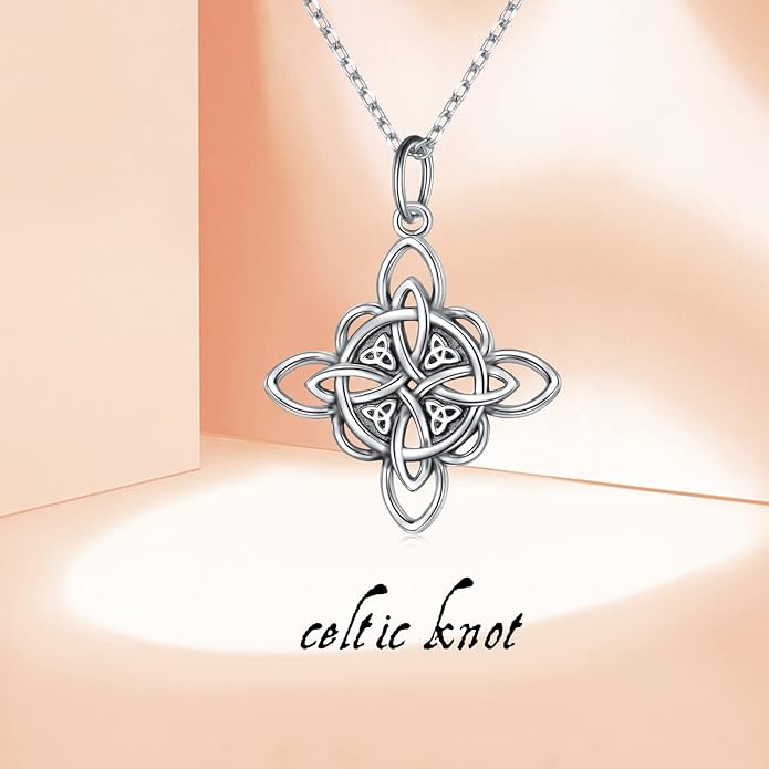 FLYOW 925 Sterling Silver Good Luck Irish Jewelry Celtic Knot Pendant Necklace for Women Birthday Graduation Gift