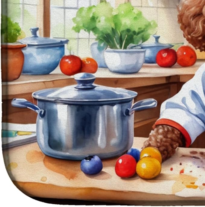 Caroline's Treasures DAC6305DDM Chocolate Poodle The Chef Dish Drying Mat Absorbent Dish Drying Mat Pad for Kitchen Counter Dish Drainer Mat for Countertop, 14 x 21", Multicolor
