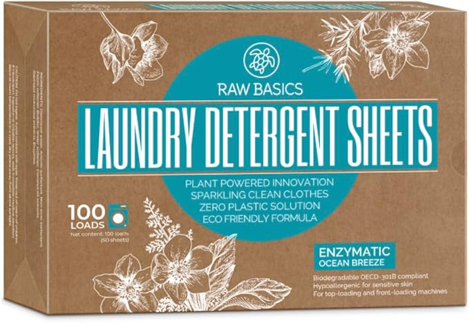 RAW BASICS Scent Boosters for Washer, Fresh Aroma and Laundry Sheets Ocean Breeze, 100 Loads