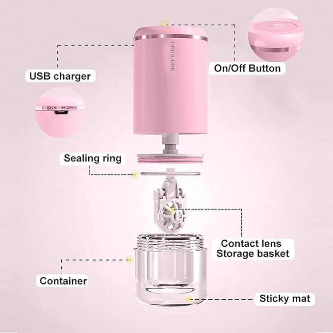 Contact Lens Cleaner, Intelligent Cleaning Machine for Soft Contact Lenses Cleaning and Storage (Pink)
