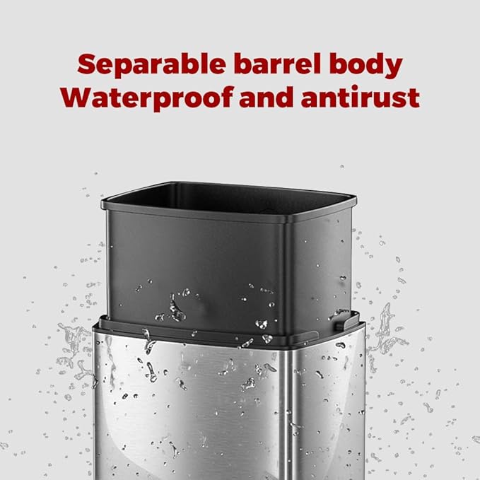 25L/6GALSquare Silver Garbage Can,Tall Kitchen Garbage Can,Silver Tall Trash can for Bathroom,Tall Stainless Steel dusbin for Commercial,Detached House