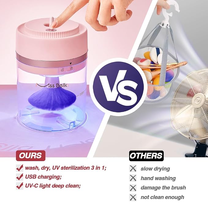 Electric Makeup Brush Cleaner Dryer Machine with cleaner solution UV-C Light, USB Charging Automatic Cosmetics Brushes Cleaning Drying Machine for Almost All Size Make up Brushes