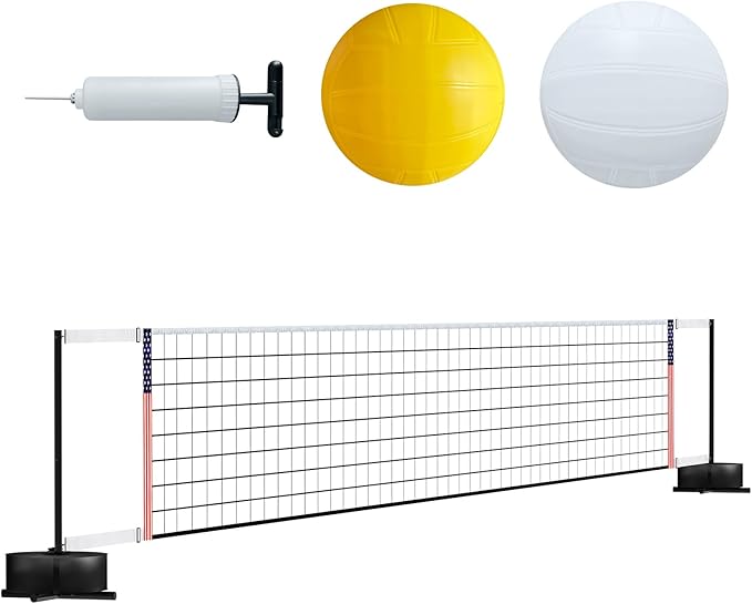 Portable Pool Volleyball Net System -4th of July Celebration Adjustable 16.5-26.5FT Length Net Includes 2 Water Volleyballs, Heavy-Duty Water-Filled Base Perfect for Pickleball, Tennis & Pool Games