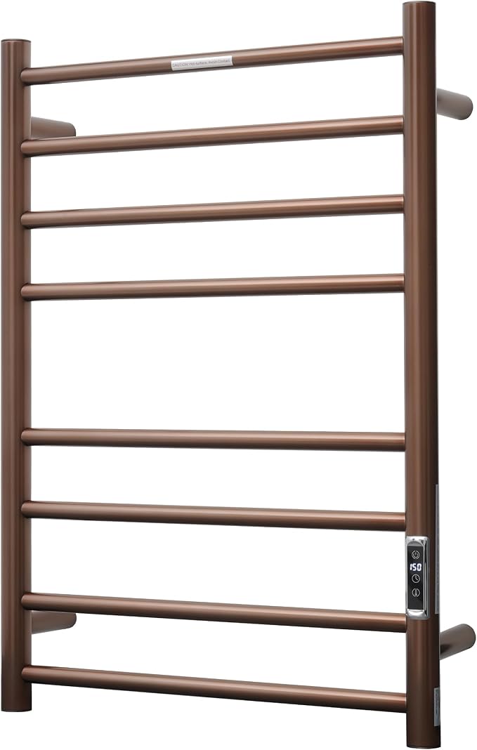 Electric Heated Towel Warmer - Wall Mounted Bathroom Towel Rack, Plug-in Design & Gold Brushed Stainless Steel Finish 8 Bar ORB with Timer & Temperature Control