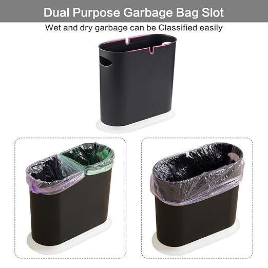 AIFUSI Trash Can, 10 Liter / 2.4 Gallon Plastic Slim Garbage Container Bin with Press Top Lid, White Waste Basket for Kitchen, Bathroom, Living Room, Office, Narrow Place(Ivory White
