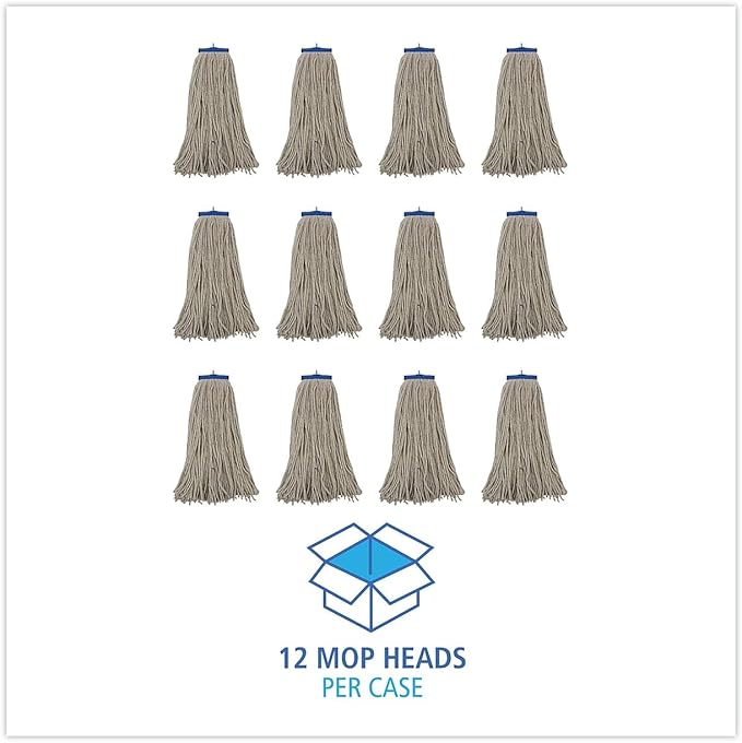 Boardwalk Mop Head, Lie-Flat Head, Cotton Fiber, 24 oz., White, 12/Carton