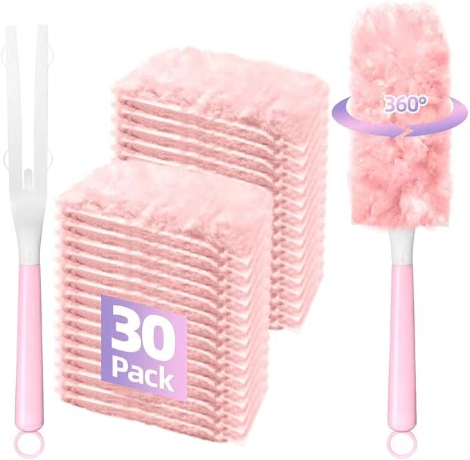 30 Count Duster Refills Compatible with Swiffer Handle, 360° Multi-Surface Duster Refills with 1 Handle, Dusters with 5X Microfibers for Cleaning Home, Furniture, Electronics, Office, Blinds