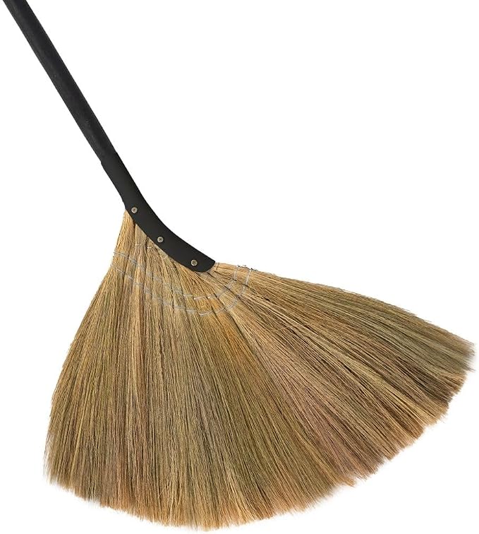 Vietnamese Straw Soft Broom - Indoor Grass Broom - Sweeping Hand with Black Long Handle Broomstick for House, Garage, Office, Lobby Room, Kitchen with 56.69 in Length