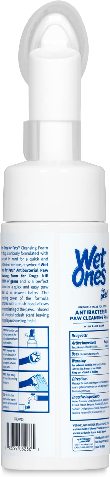 Wet Ones for Pets Antibacterial Dog Paw Cleaner with Built-In Brush, Foaming No-Rinse Formula for Cleaning Dirty Paws After Walks, Gentle Everyday Paw Wash for Dogs, 5 Oz - 2 Pack