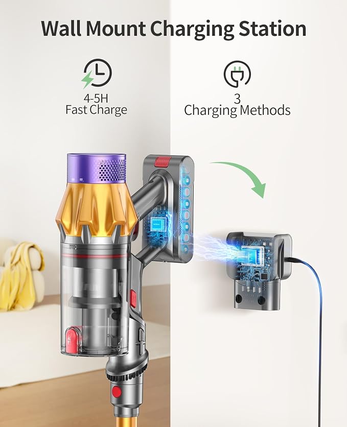 Cordless Vacuum Cleaner, 600W 50KPA 65Mins Vacuum Cleaners for Home, Stick Vacuum with Wall Mount Charging & Touch Screen, Anti-tangle, Self-Standing Vacuum for Hardwood Floors/Carpet/Pet Hair