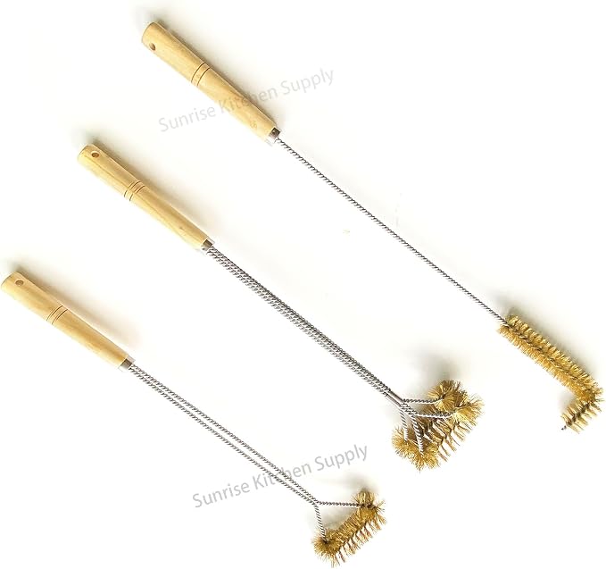 SUNRISE Fryer Brush with Long Handle (Brass, L, Single, and Double Brush)