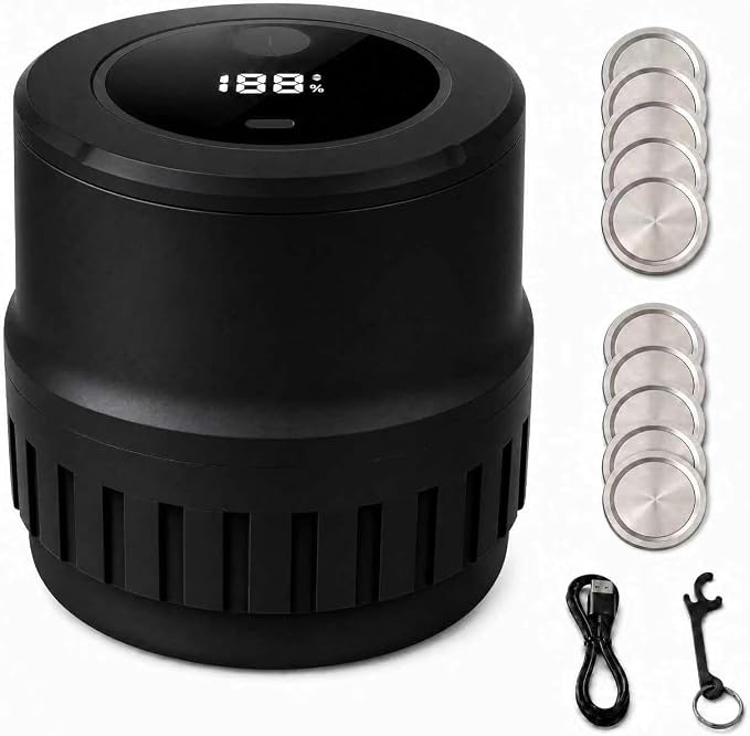 Mason Jar Vacuum Sealer Kit for Wide & Regular Mouth Jars, Black