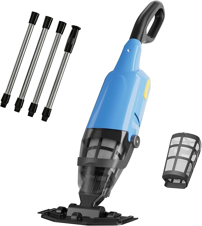 Handheld Pool Vacuum for Above Ground Pool, 18 GPM Powerful Suction, 60 min Runtime, 120μm Fine Filter, 4-Section Pole, Pool Cleaner for Leaves, Sand and Debris, Ocean Blue