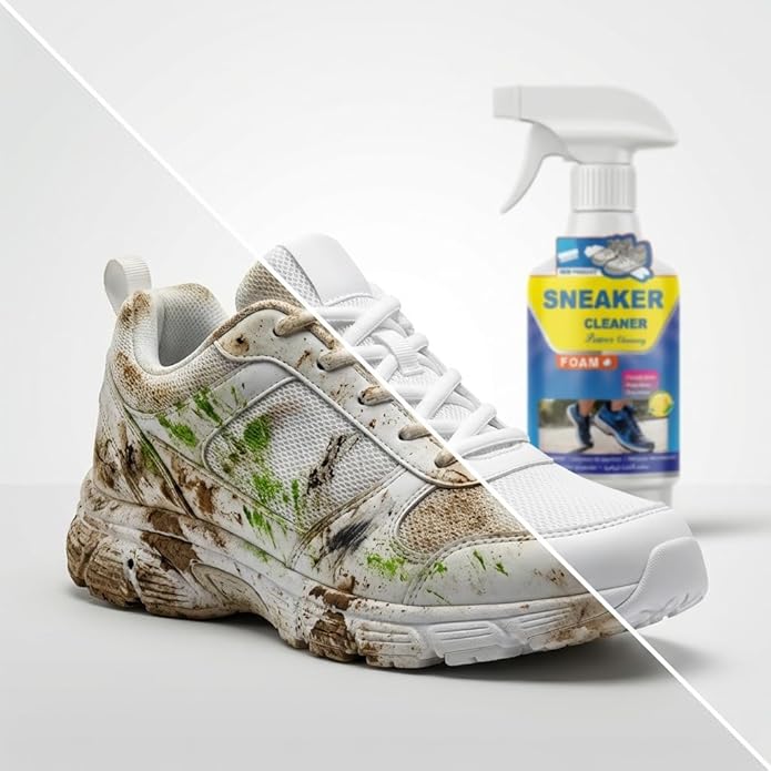 Sneaker Cleaner with Detachable Brush | 2-in-1 Foam Formula Whitens Yellowed Soles & Conditions | Gentle Stain Remover for Leather, White Sneakers, Canvas, Suede & Fabric