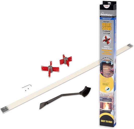 Gardus SootEater Pellet Stove Cleaning Kit - Complete Rotary Pellet Stove Vent Kit with Flexible rods, Propeller Pipe Brushes, & Flue Fire Prevention.