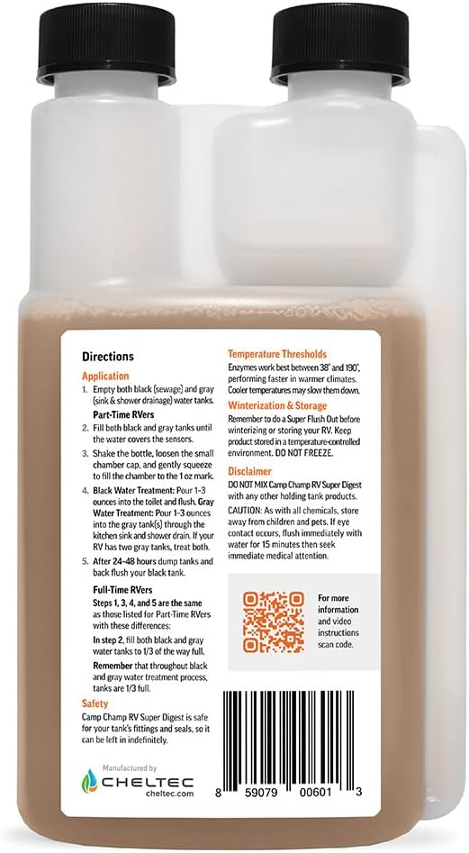 Camp Champ Super Digest | RV Advanced Holding Tank Treatment | ECO-Friendly Strongest Enzyme Blend | Eliminate Tough Clogs | Liquifies Organic Waste