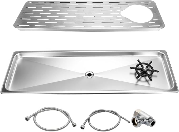 DIBTSA Pitcher Rinser,Stainless Steel Commercial Glass Washers, Countertop Bar Glass Rinser Sink, Extra Large Silver 25.59 x 8.43 x 1.18 inches